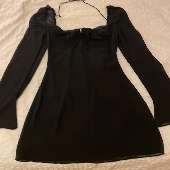 House of CB Babydoll Black Chiffon Halter Mini Dress Brand New - Picture 6 of 8